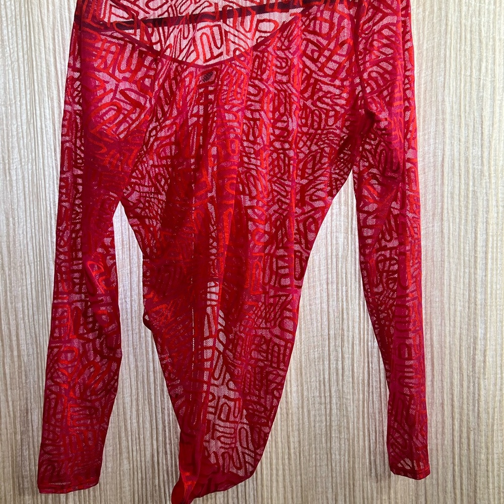 Red Sheer Long Sleeve Bodysuit